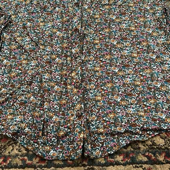 Vintage Retro 70s Flower Power Wooden Button Down Floral Long Sleeve Top Size M - Picture 4 of 7